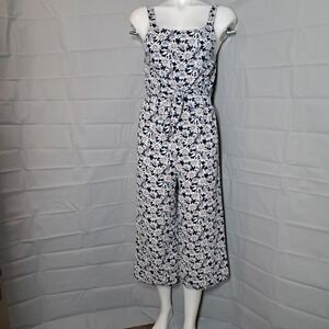 Beautees Women's One-Piece Cropped Jumpsuit Size XL‎ Navy Blue Floral Sleeveless